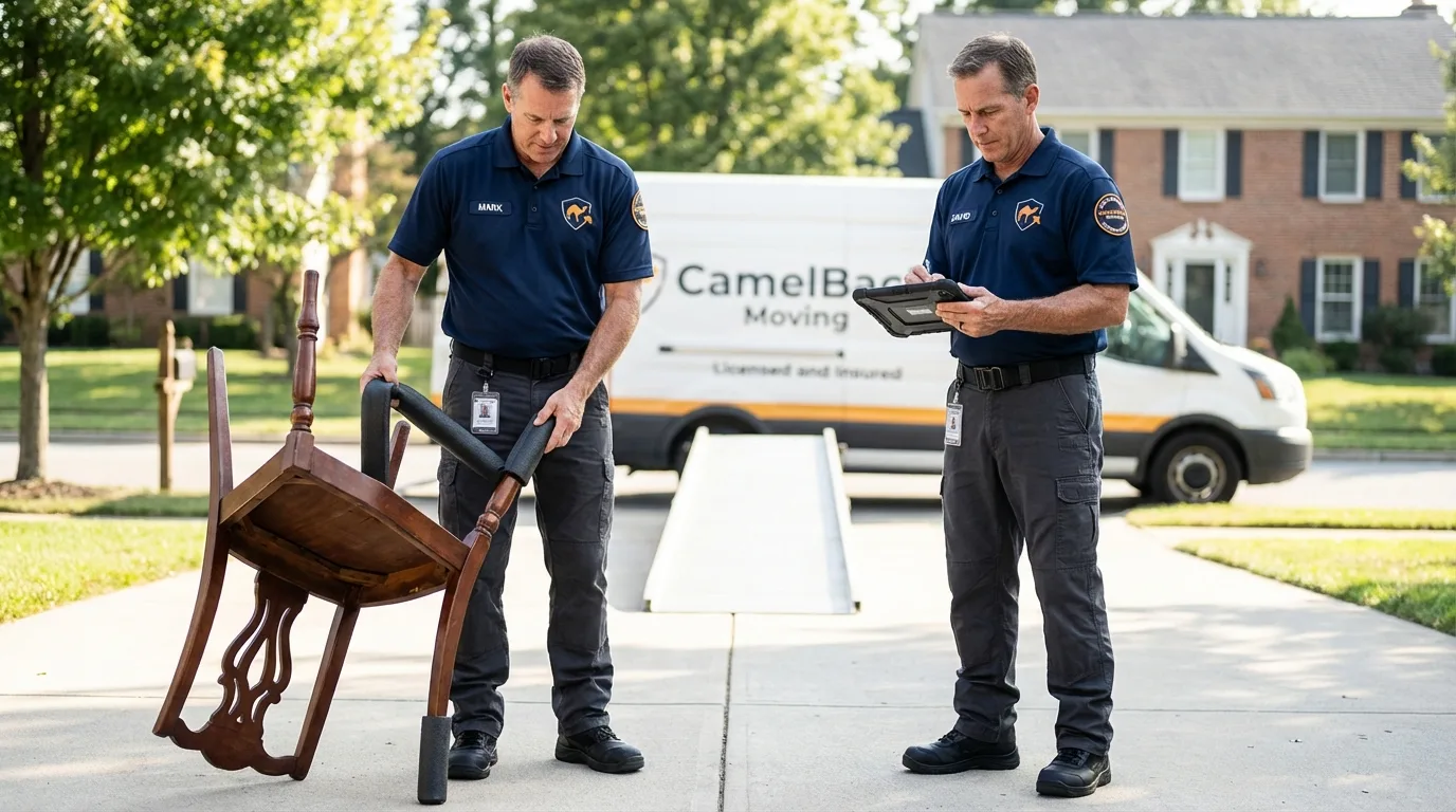 Movers inspecting furniture for damage prevention before loading in Winona, MS